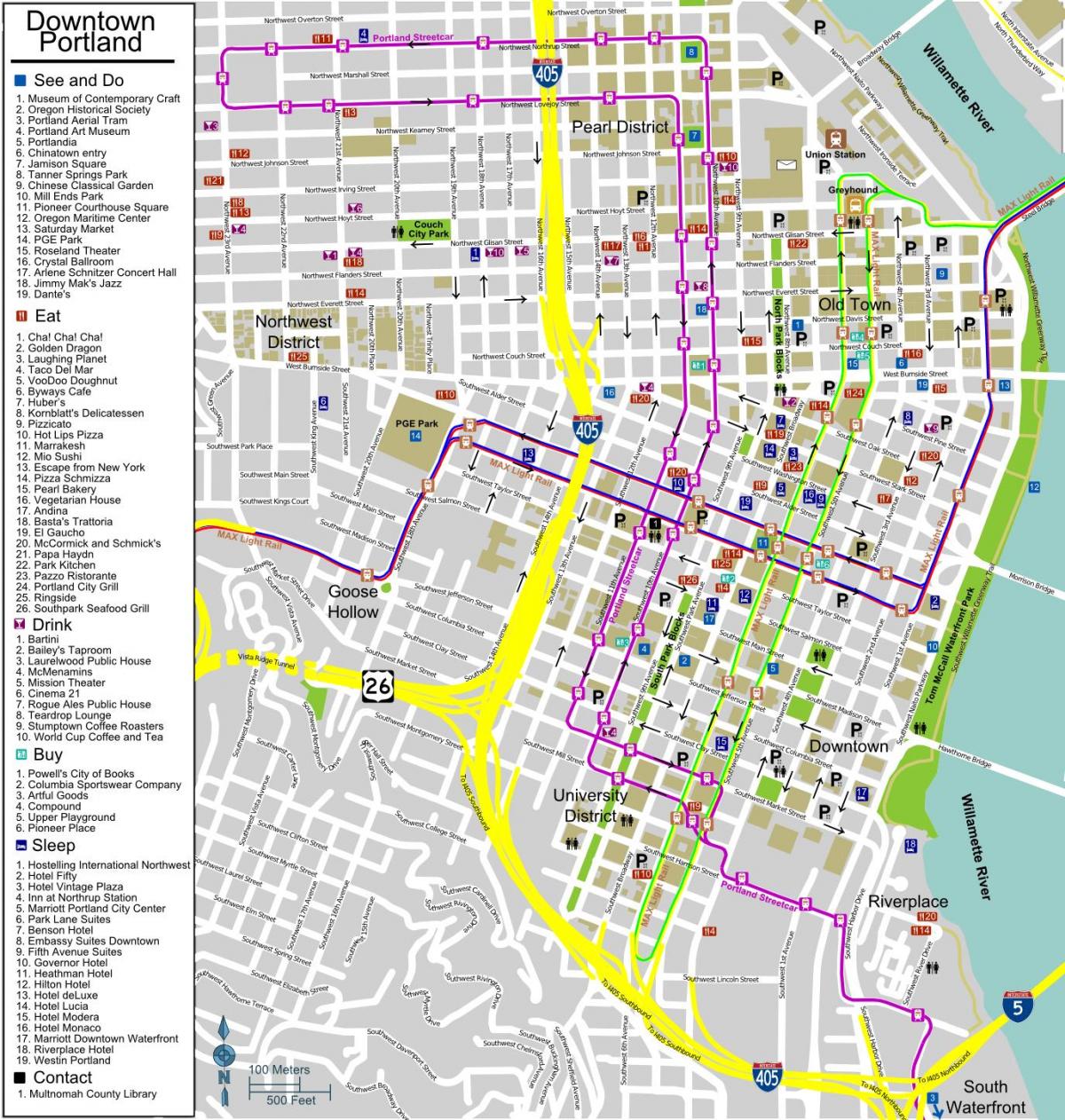 Portland térkép a belvárosban