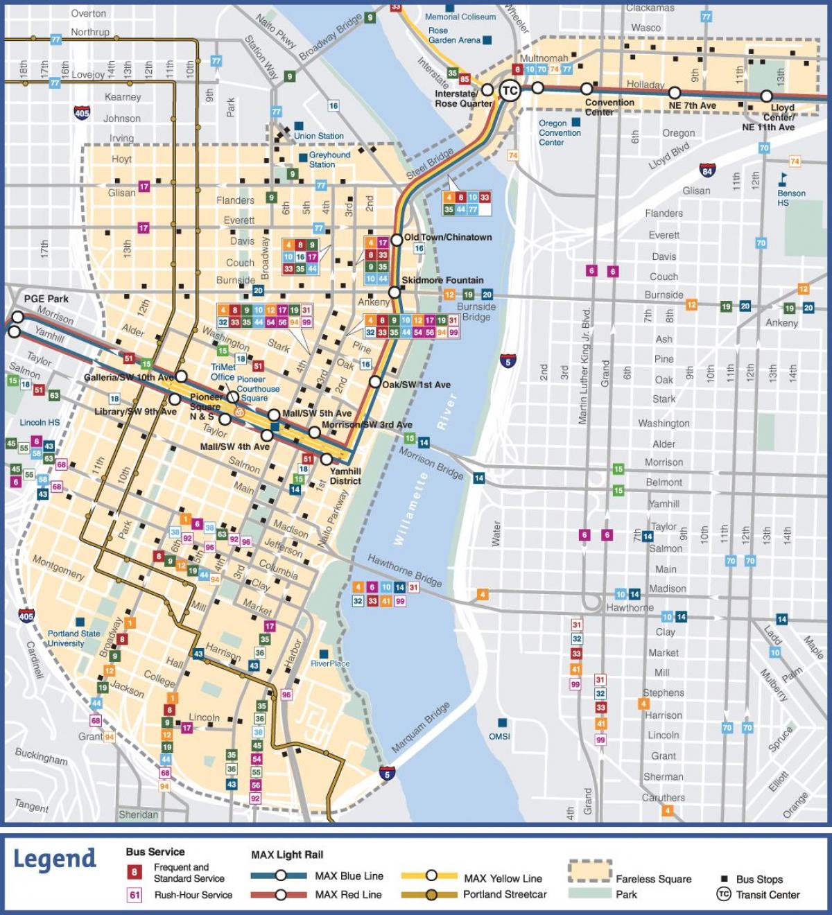 Portland Oregon közlekedési térkép