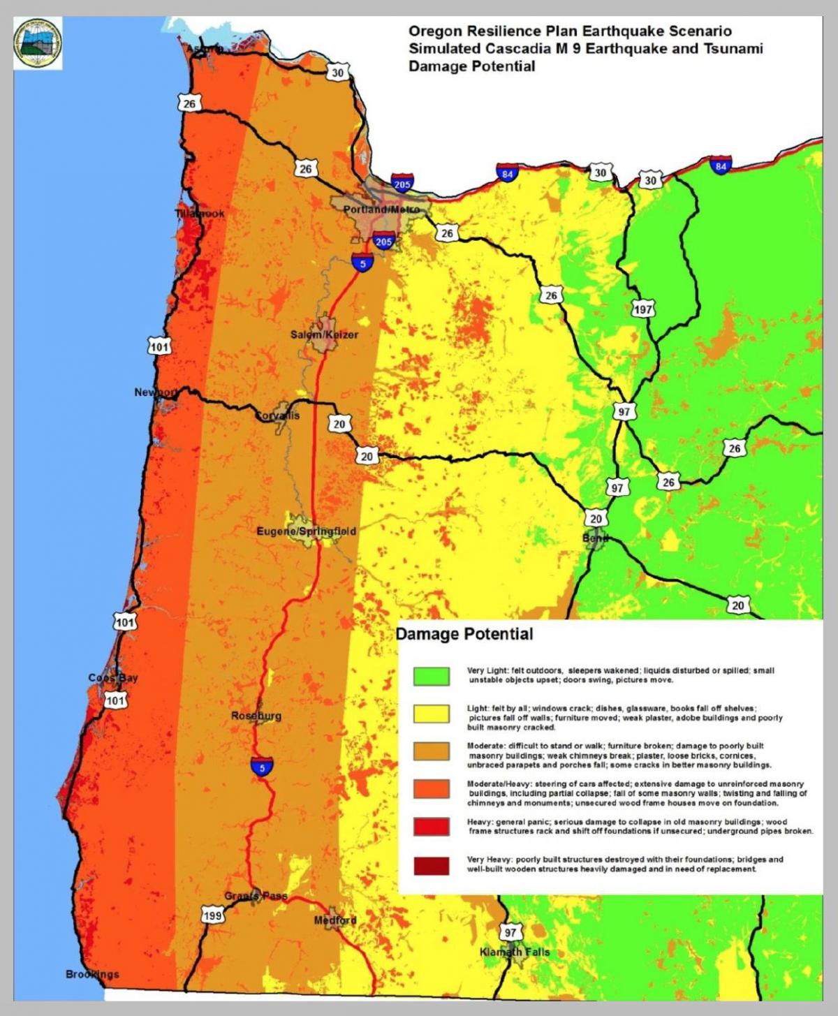 földrengés térkép Portland Oregon