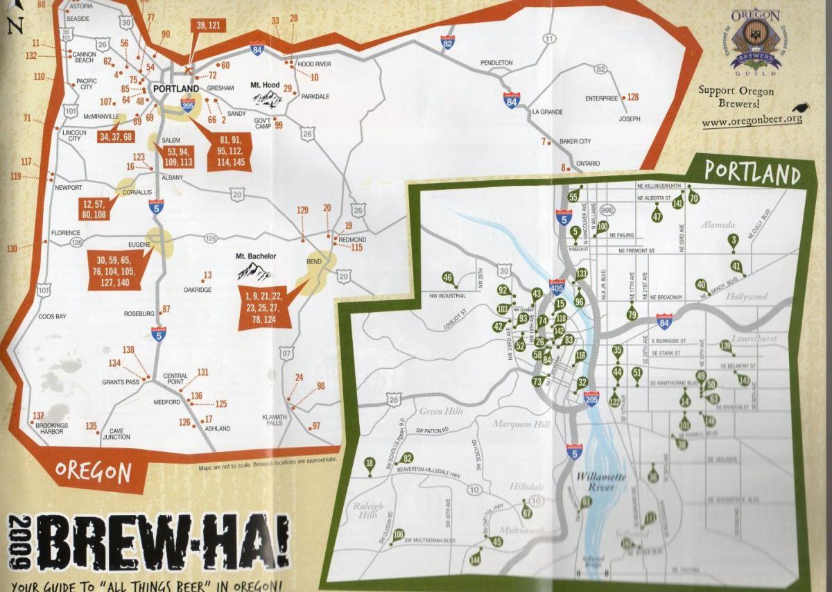 térkép sörfőzdék Portlandben, Oregon 